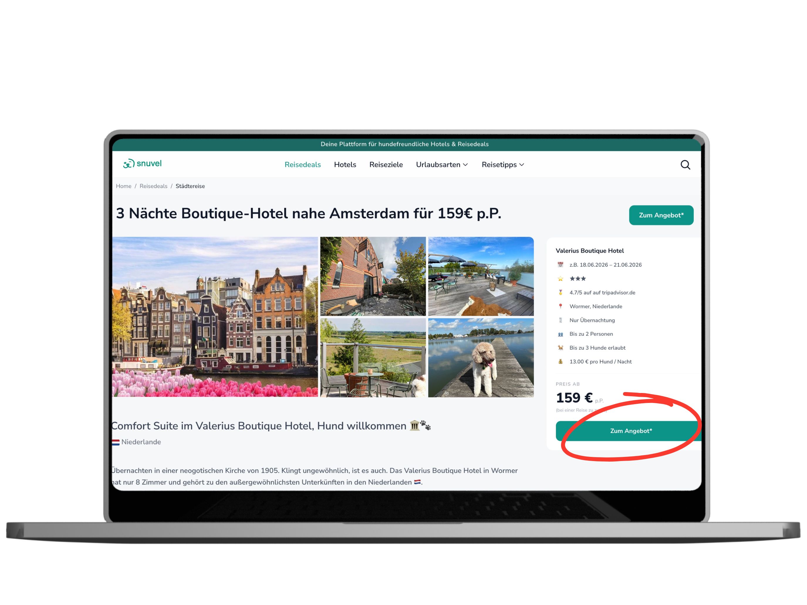 Snuvel Dealseite mit Zum Angebot Button